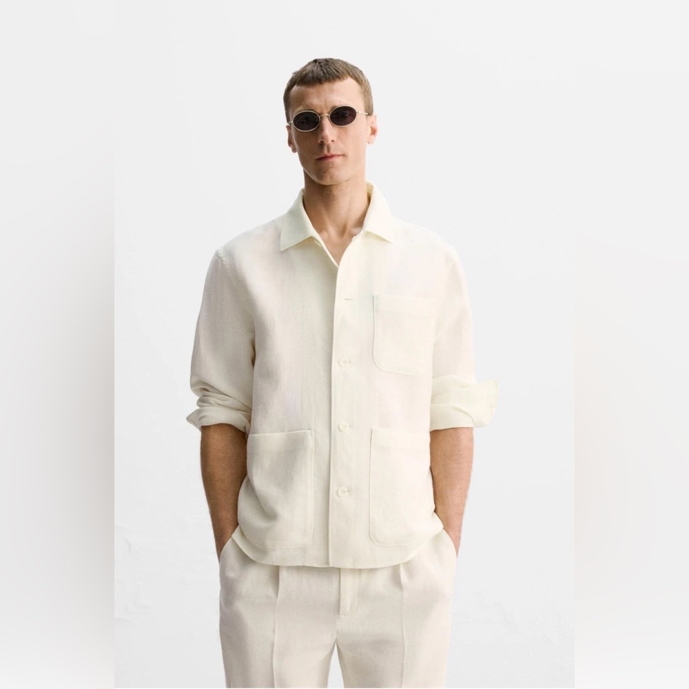 New Zara Limited Edition Linen Wool Herringbone Overshirt M 4786/407 OysterWhite